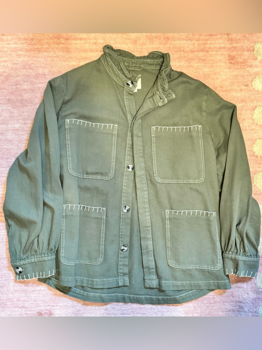 Olive Green Military Field Jacket with Patch Pockets